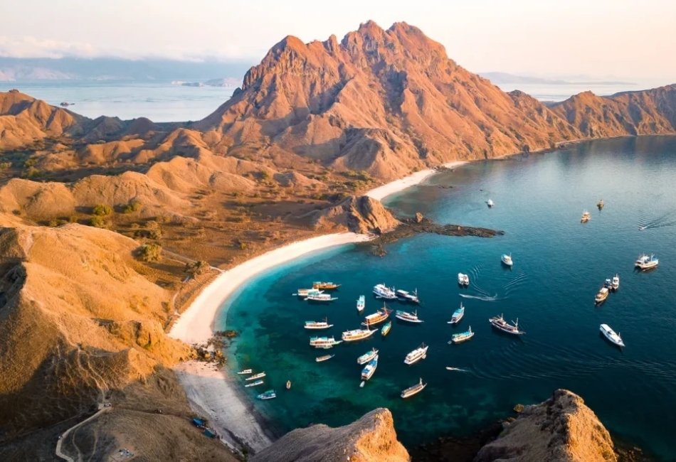 Aerial view of Komodo National Park islands for a luxury Indonesia trip