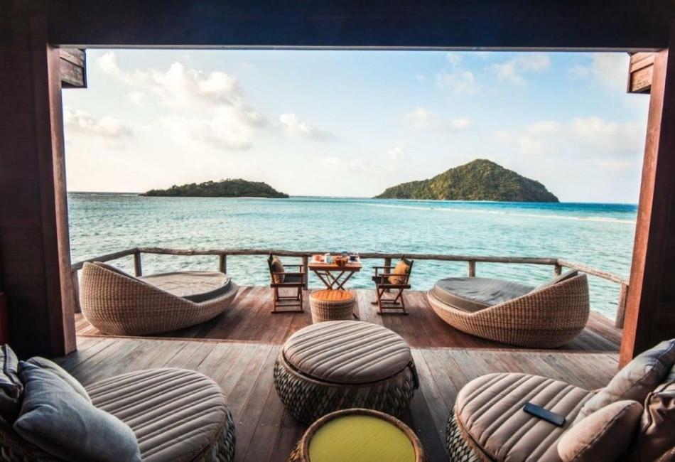Luxury oceanfront villa lounge for an Indonesia island escape