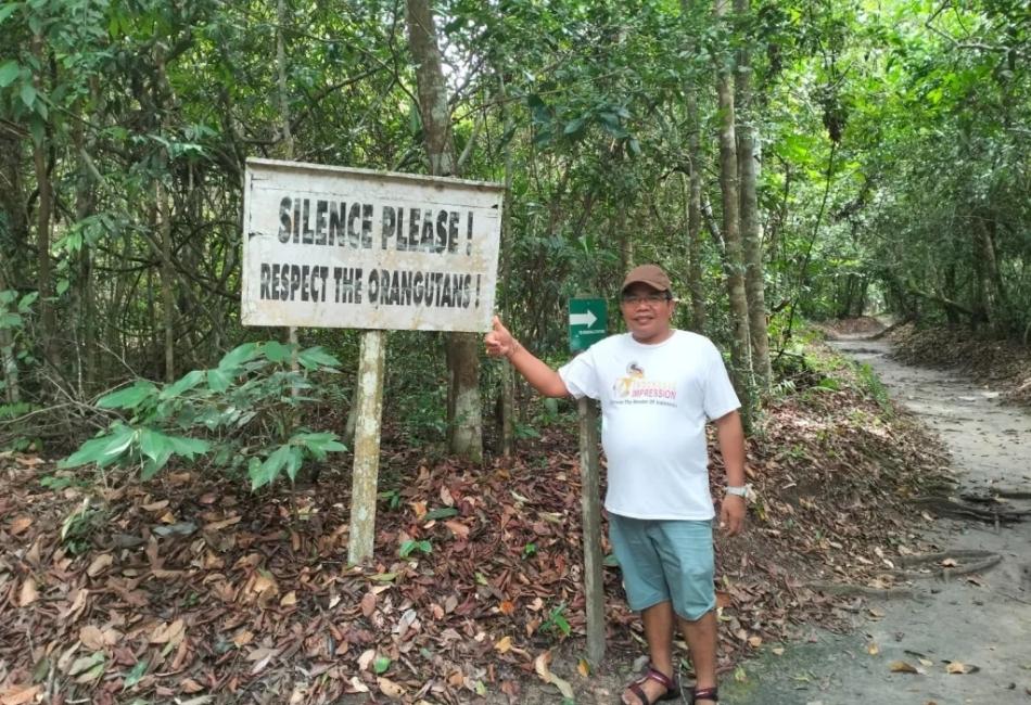 Camp Leakey trail sign in Tanjung Puting National Park rainforest