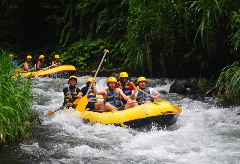 White water rafting adventure in Bali through a tropical river canyon