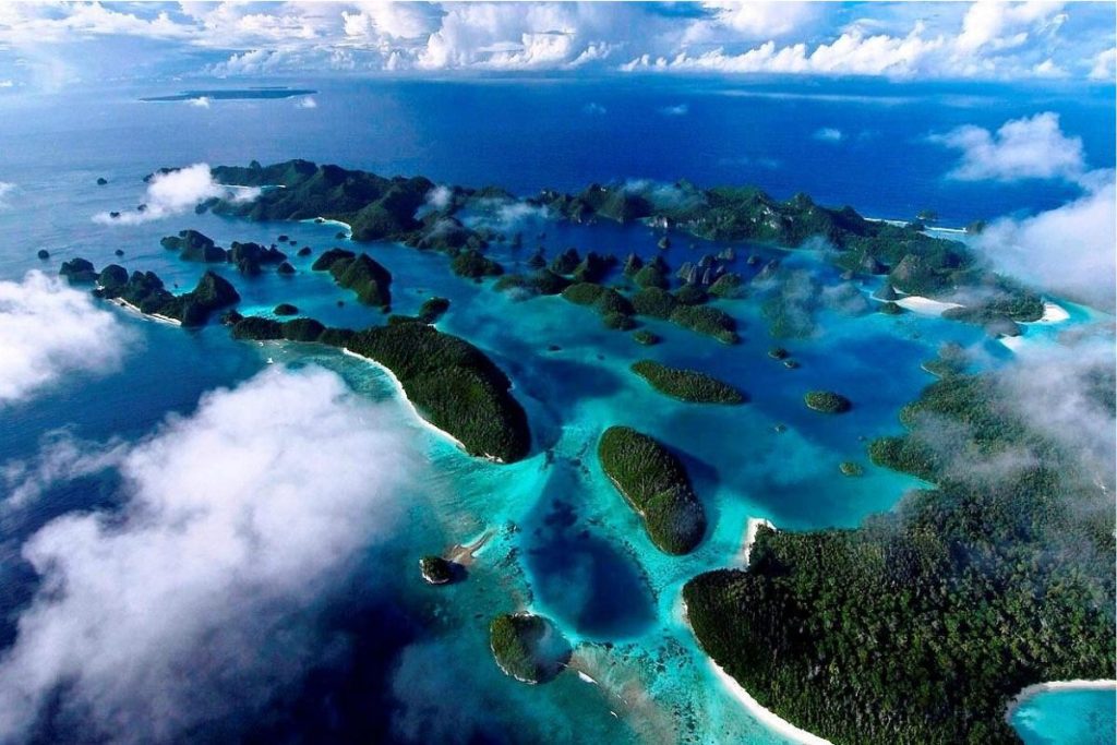 Raja Ampat islands in clear blue sea
